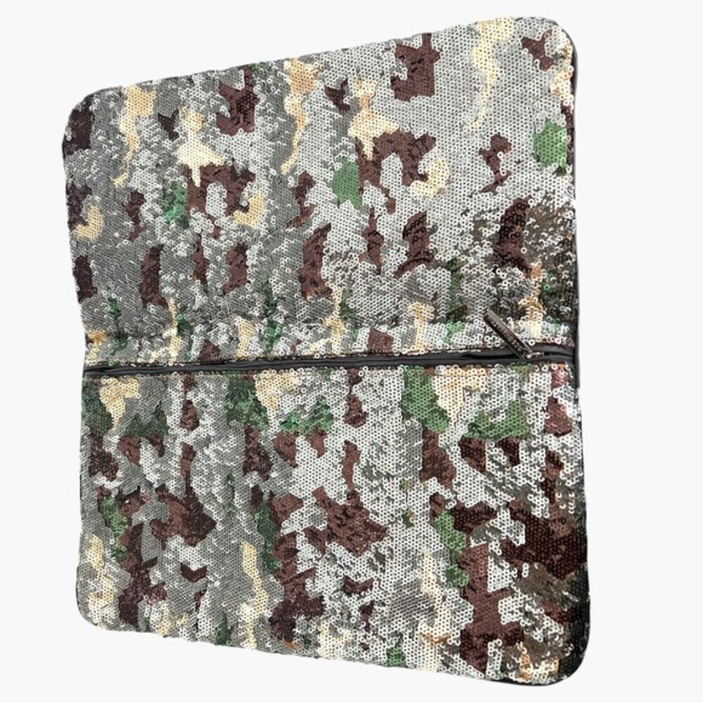 BCBGMAXAZRIA Sequin Camo Foldover Clutch Wallet Green Gold Brown Black Large NYE - Picture 7 of 9
